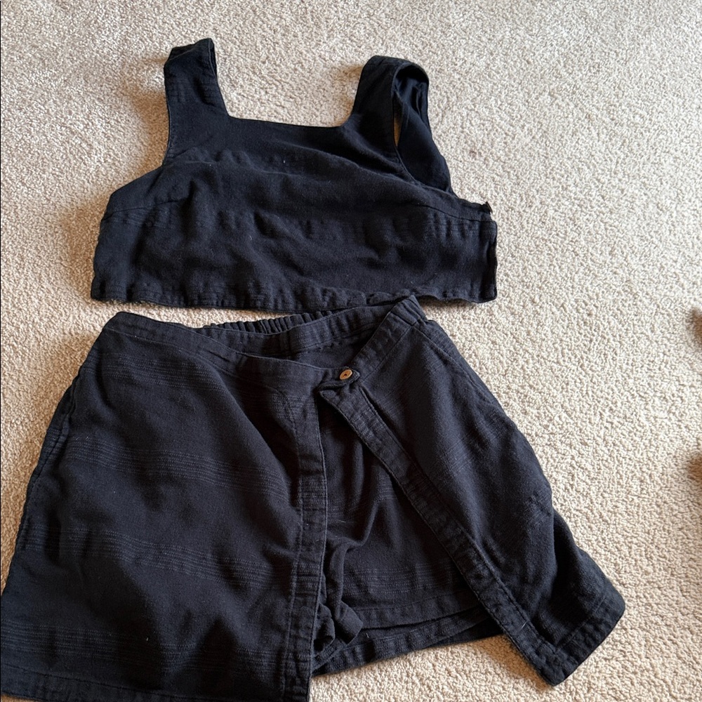Free People Black Two-Piece Crop Top and Skort Set